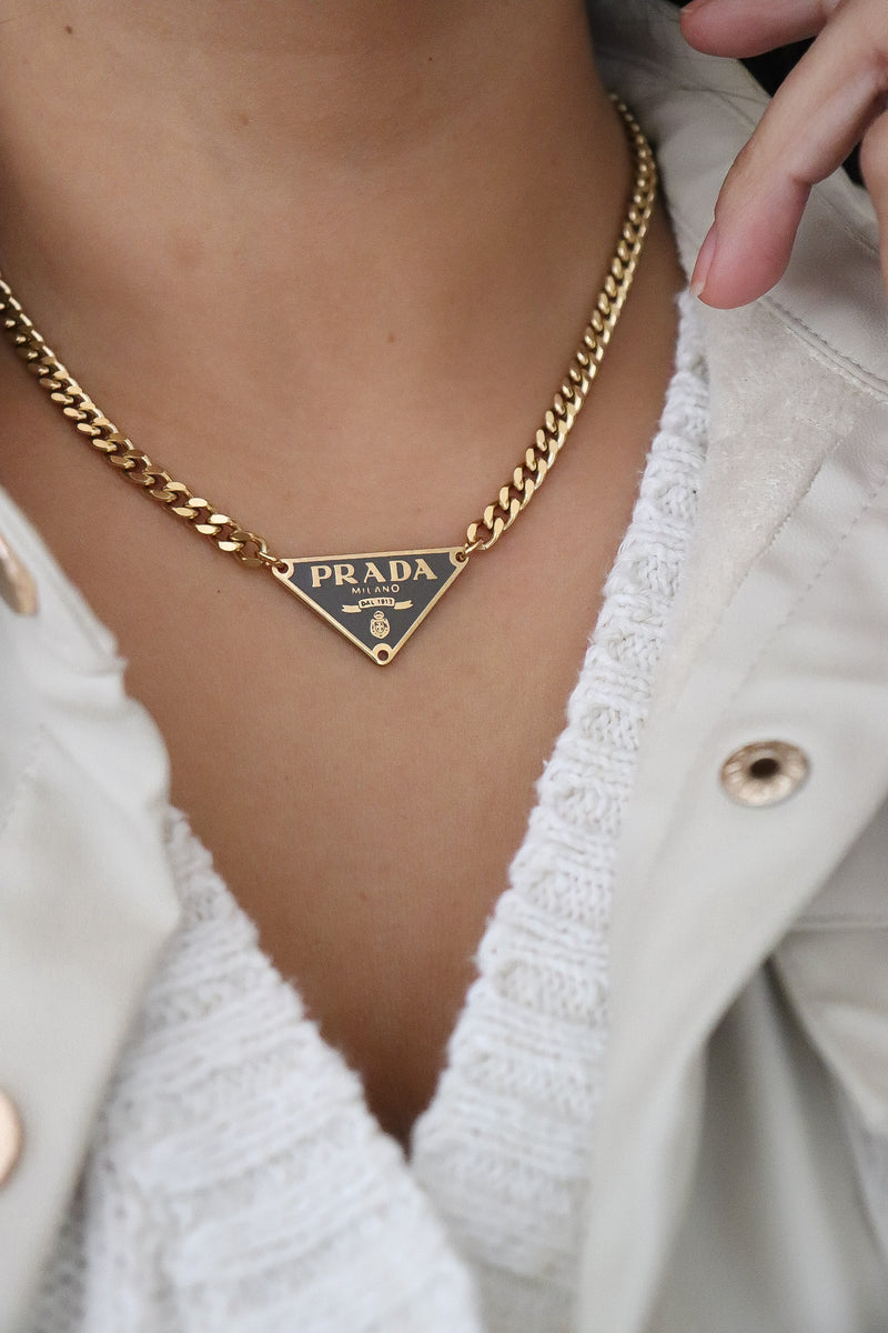 Prada Triangle Logo Repurposed Necklace