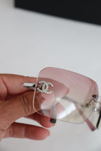Load image into Gallery viewer, Y2K Chanel Rhinestone Ombre Pink Tinted Silver Sunglasses
