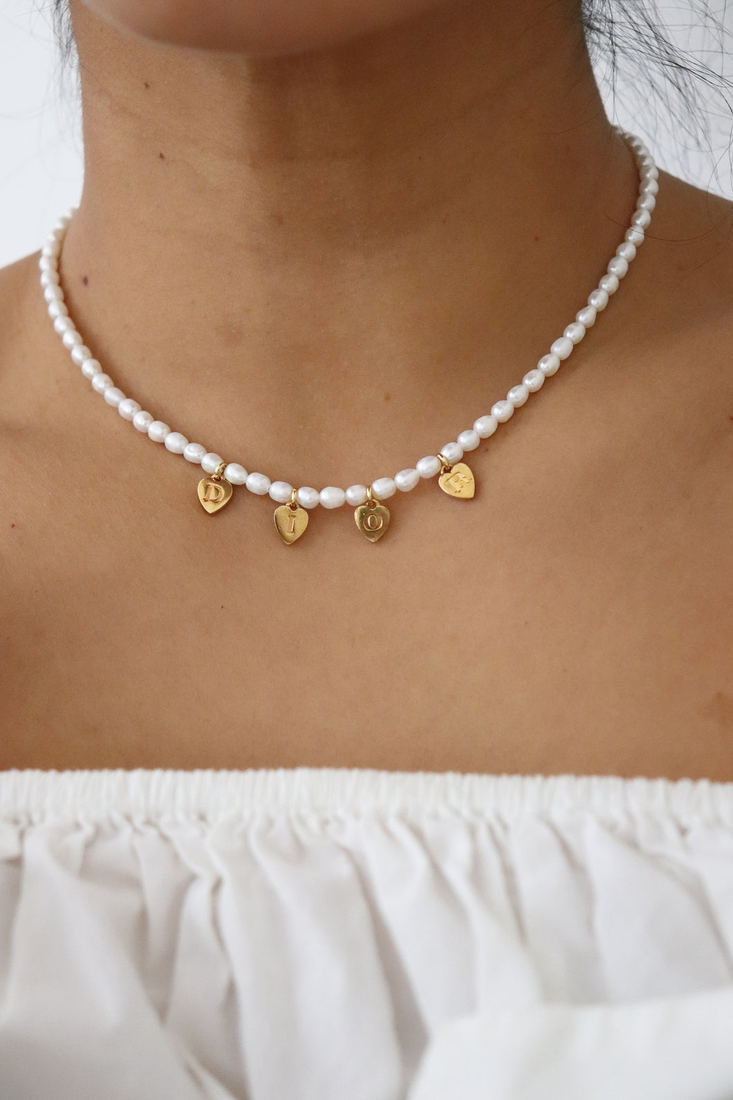 Dior mini heart letters with pearls necklace