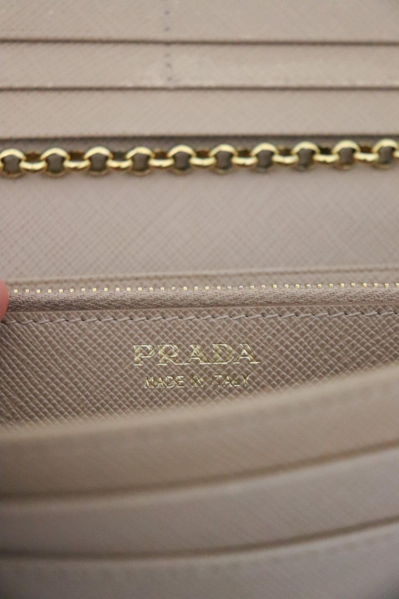 Prada Beige Saffiano Leather Wallet On Chain Prada