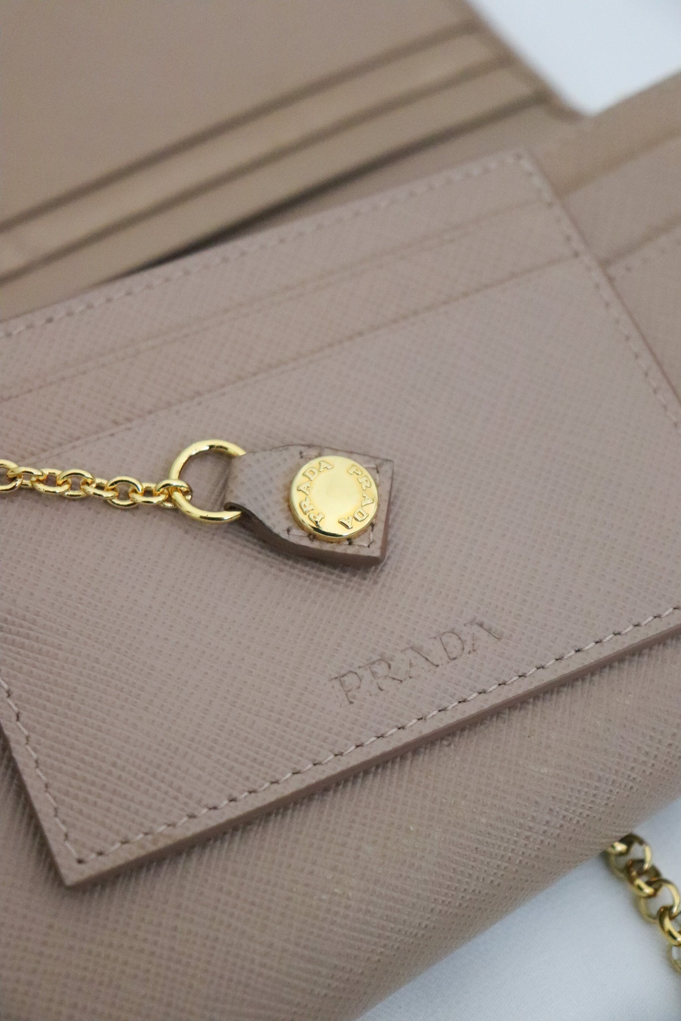 PRADA Saffiano Leather Flap Wallet With Metal Bar Detail, Luxury